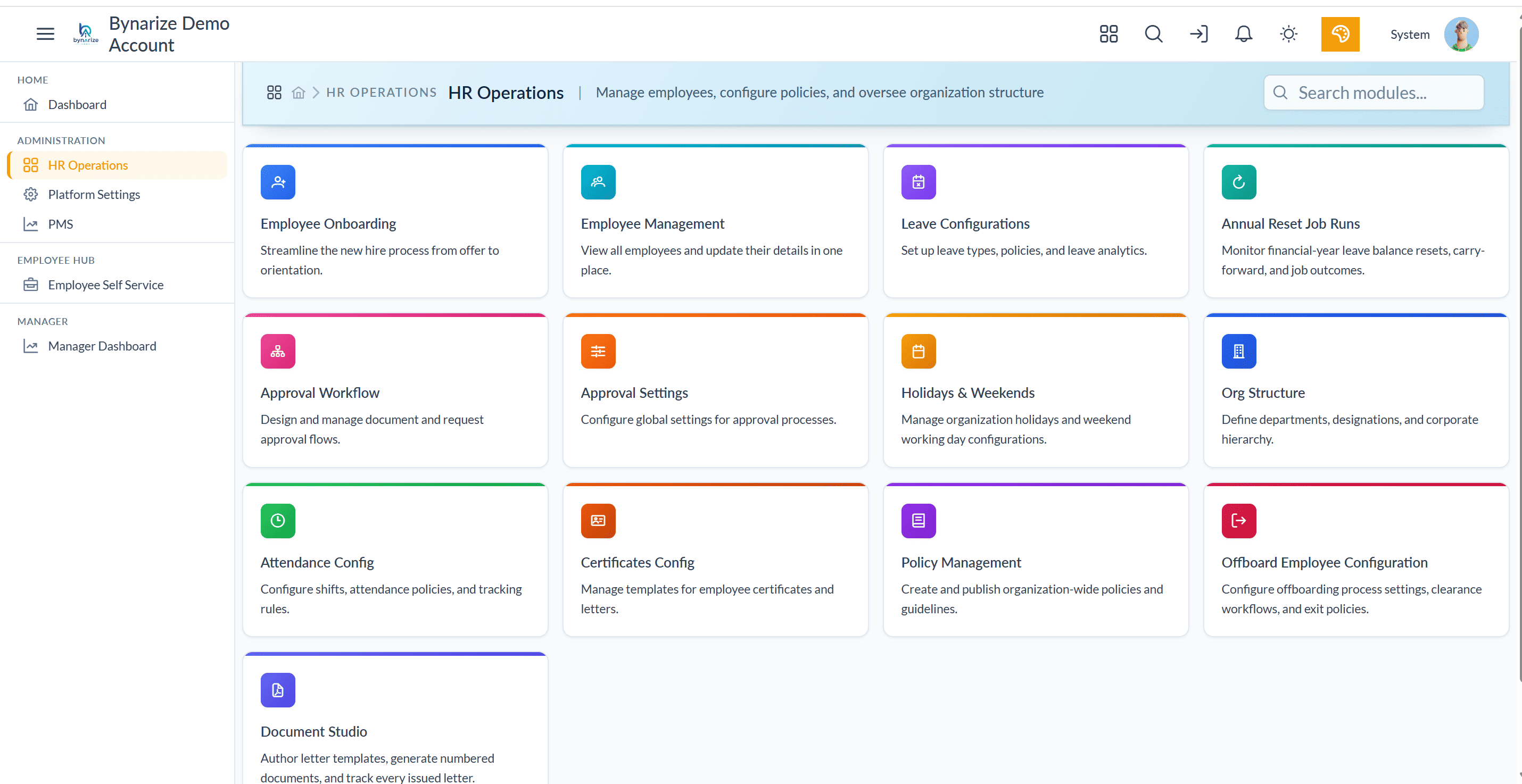 Bynarize HR operations screen